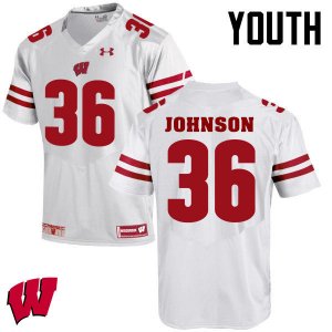 Youth Wisconsin Badgers NCAA #36 Hunter Johnson White Authentic Under Armour Stitched College Football Jersey JB31U13NI